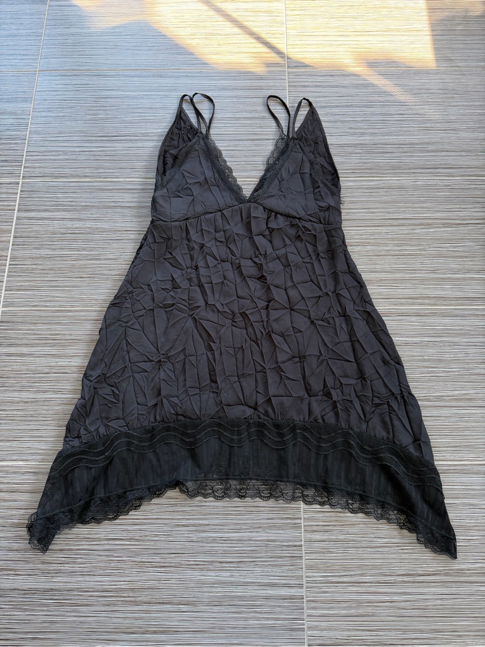 Zara Black Lace-Trim Crinkle Asymmetrical Dress NWOT